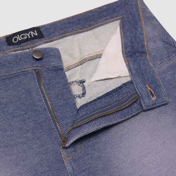 OLGYN Men’s Knitted Blue Denim Shorts Slim Fit - Picture 3 of 5